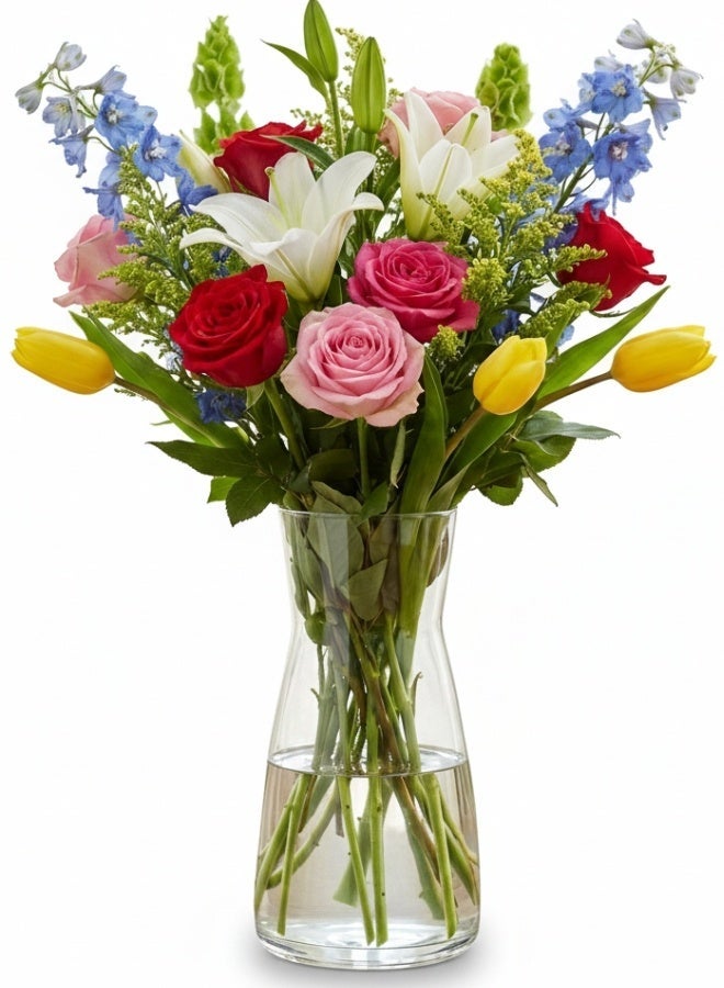 أيكيا مزهرية زجاجية بسعة 1.0 لتر – مزهرية أنيقة وشفافة للزهور الطازجة أو الصناعية، لتنسيق الزهور، قطعة مركزية على المائدة، للمطبخ، غرفة المعيشة، غرفة النوم، المكتب، الحفلات، الأعراس، ديكور منزلي عصري وبسيط، مزهرية أنيقة للمنزل والمكتب والفعاليات-شفاف - Image 1